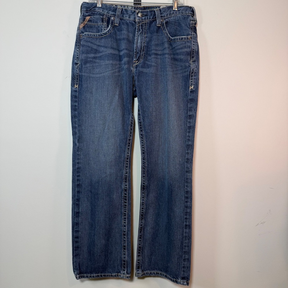 Ariat M-Series Jeans Mens 34x30 Blue Relaxed Straight Leg Denim Buffalo Button